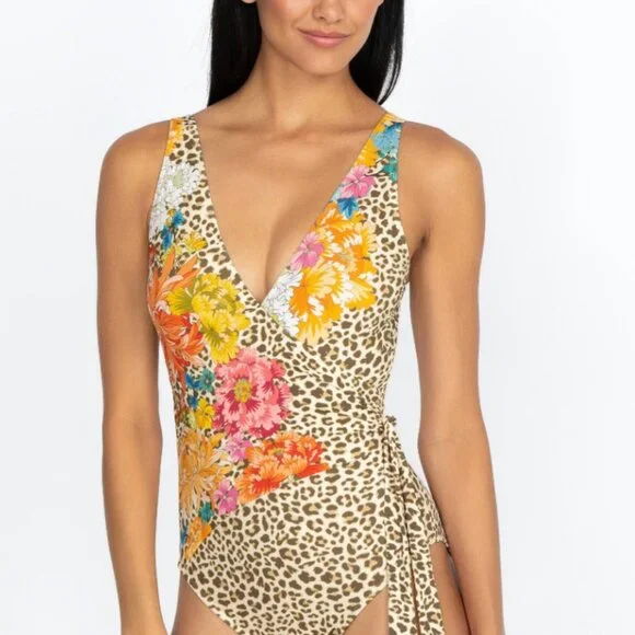Johnny Was Leopard Wrap One Piece Animal  and Floral Print Swimsuit Size XL $198 - Picture 6 of 7